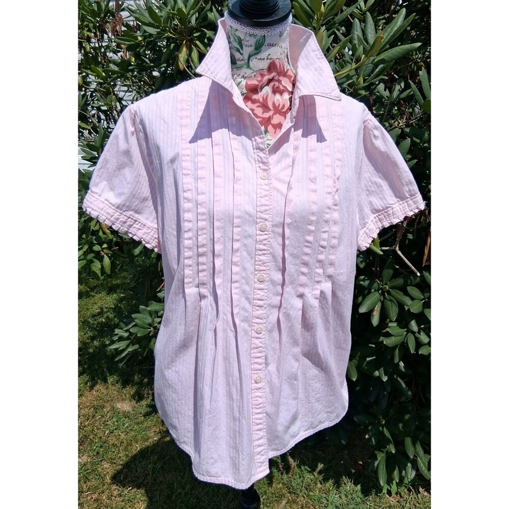 Cato Women XL Pink Pleated Button Up Shirt Casual Cottagecore Summer Boho Office